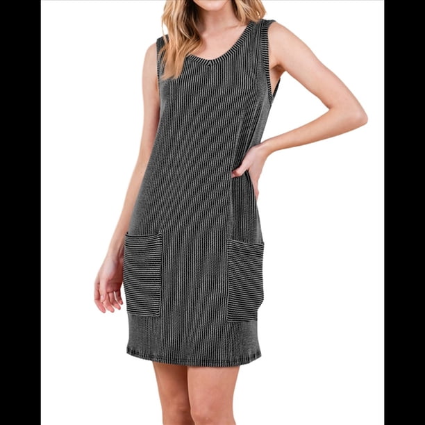 Chaleco Tipo Jersey para Mujer, Vestido Liso con Bolsillos, Gris Oscuro, Talla XL