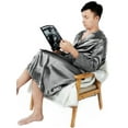thumbnail image 6 of Men's Pajamas Bathrobe Smooth Long Sleeve Nightgown Sleepwear Loungewear Sleepwear Pajama with Two Patch Pocket, 6 of 8