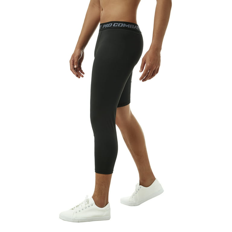 Men's 3/4 One Leg Compression Capri Tights Pants Athletic Base