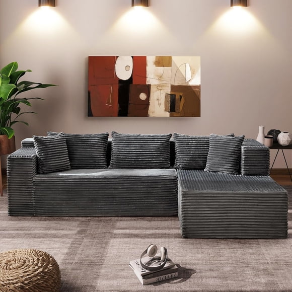IdealHouse 106" Modular Sectional Sofa with Right Chaise, Oversized Cloud Couch Deep Seats and Soft Corduroy Fabric, Boneless Design for Ultimate Comfort, Perfect for Spacious Living Rooms