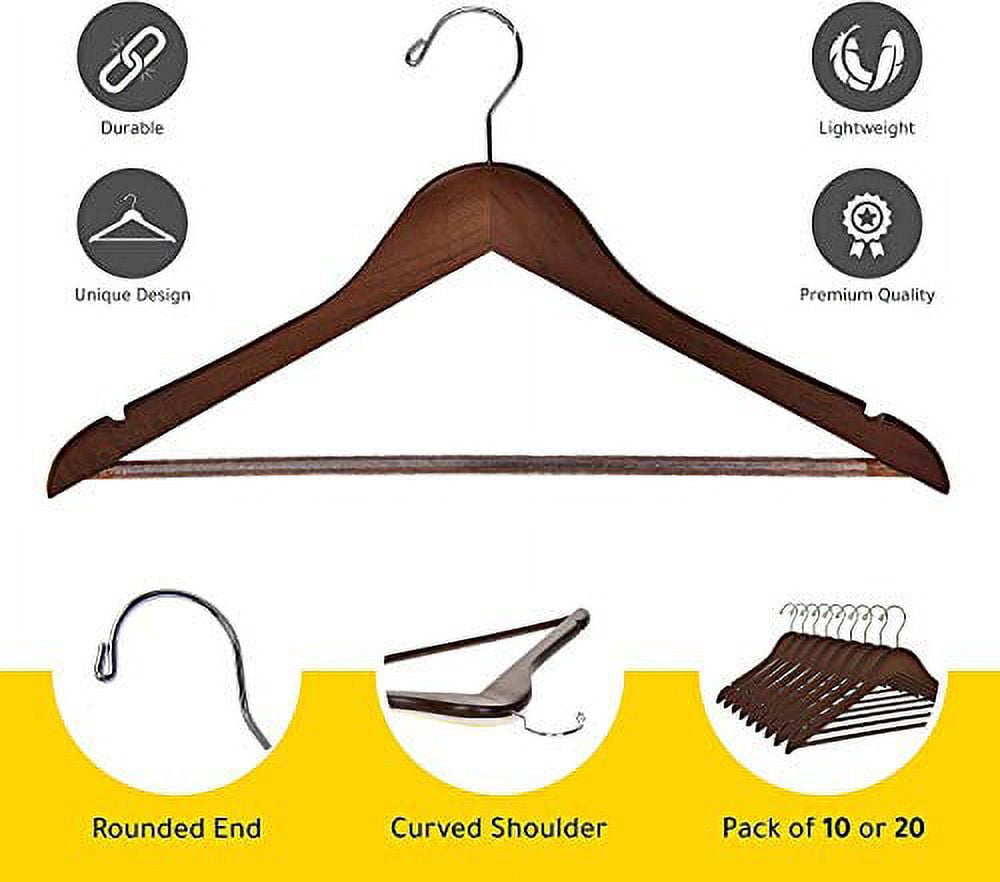 Quality Wooden Hangers - Slightly Curved Hanger 80 Pack Sets - Solid Wood Coat Hangers with Stylish Chrome Hooks - Heavy-Duty Clothes, Jacket, Shirt, Pants, Suit Hangers (Walnut - Chrome Hook, 80)