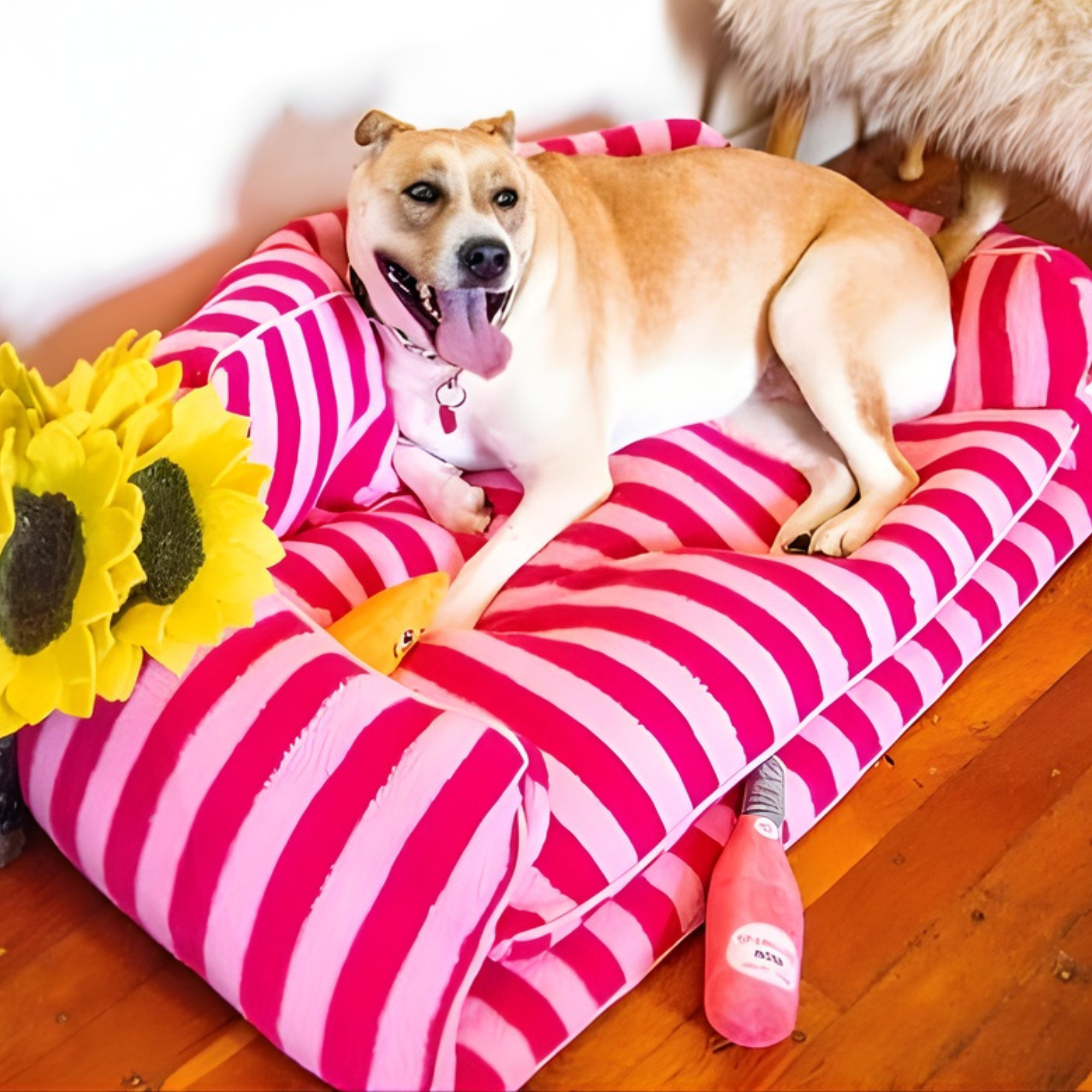 Glow Pups Extra Large Washable Pet Bed, Pink Striped, Size 	39.37"L x 23.62"W x 15.75"Th