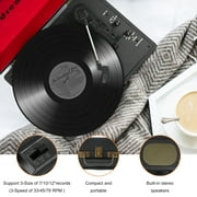 Udreamer Vinyl Record Player with Bluetooth 3-speed Audio Turntable & Built-in Speakers Portable Suitcase | Black/Red