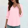 thumbnail image 5 of ClodeEU Women's V Neck Elbow Sleeve Blouse,Casual Loose Fit Solid Color Top Pink,Women's Plus M, 5 of 7
