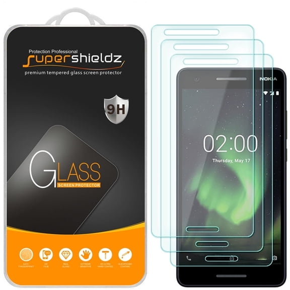 [3-Pack] Supershieldz for Nokia 2.1 Tempered Glass Screen Protector, Anti-Scratch, Anti-Fingerprint, Bubble Free