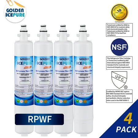 GOLDEN ICEPURE RPWF Refrigerator Water Filter Replacement For GE RPWF(NOT FOR RPWFE), WATER SENTINEl WSG-4, RWF3600A 4 Pack
