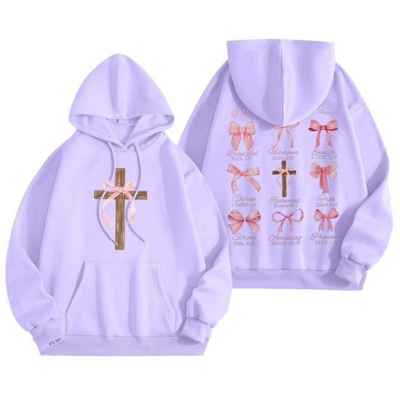 Women's Graphic Word Hooded Sweatshirt Preppy Style Long Sleeve Casual Pullover Top