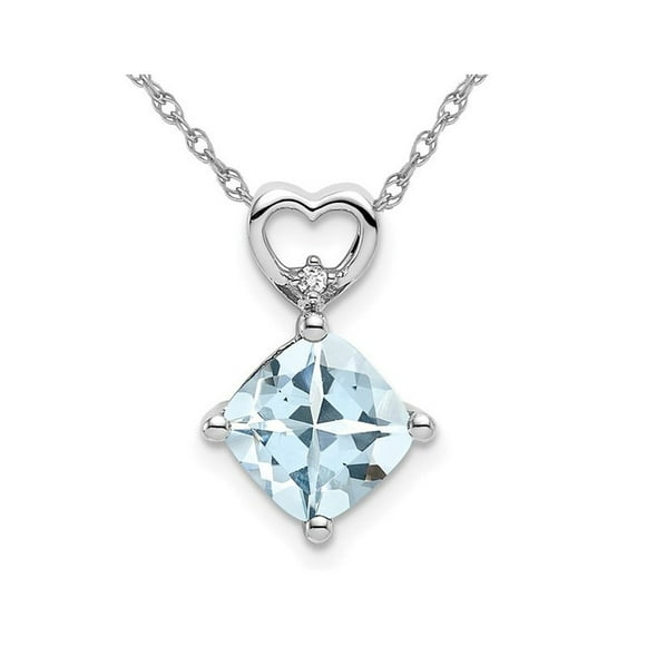 1.65 Carat (ctw) Cushion-Cut Aquamarine Heart Pendant Necklace in 14K White Gold with Chain