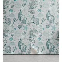 Ambesonne Nautical Peel & Stick Wallpaper for Home, Seashells and Starfish, 13"x100", Cadet Blue and Pale Grey
