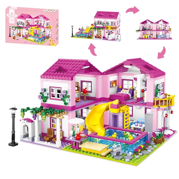 Set de bloques de construcción CSNRHG Pink Summer Pool Villa 1018 piezas