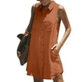 thumbnail image 7 of Mini Dresses for Women Summer Single Breasted Shirt Dress Casual Solid Color Sleeveless Dress Trendy Beach Vacation Outfits, 7 of 7