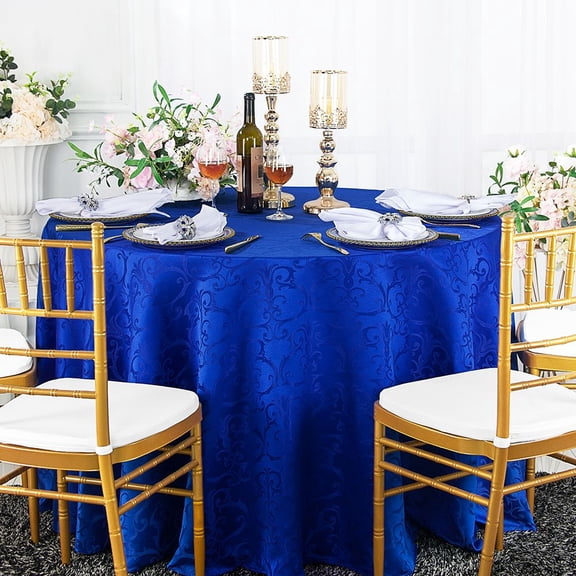 Wedding Linens Inc. 132" Round Damask Jacquard Polyester Tablecloth Table Cover Linens - Royal Blue