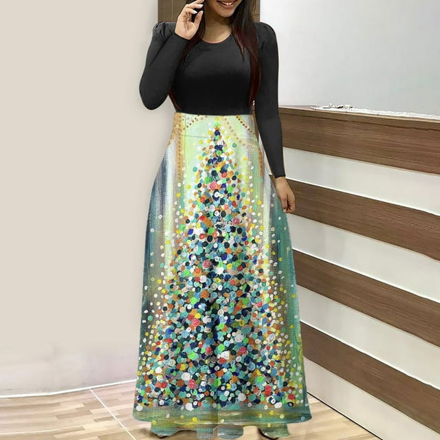 Joyeux Noël TIMIFIS Robe Longue Décontractée à Manches Longues Mode Automne pour Femmes Robe de Cocktail Vintage Ligne A