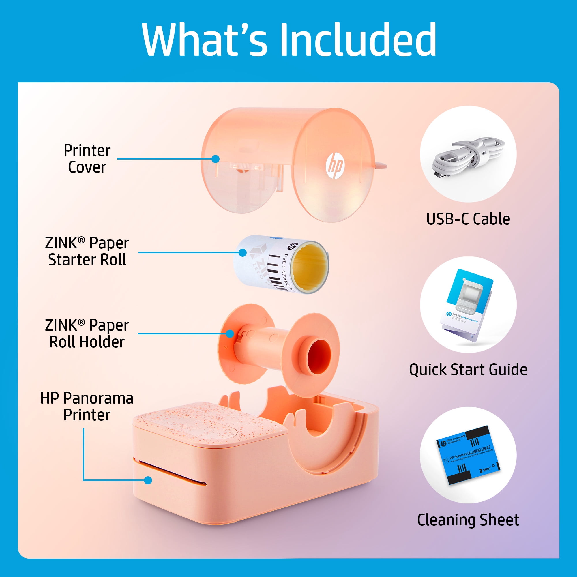 HP Sprocket Panorama Instant Portable Color Mini Photo Printers, Pink, New