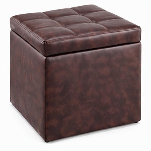 Costway 16" Cube Ottoman Storage Box, Red Brown
