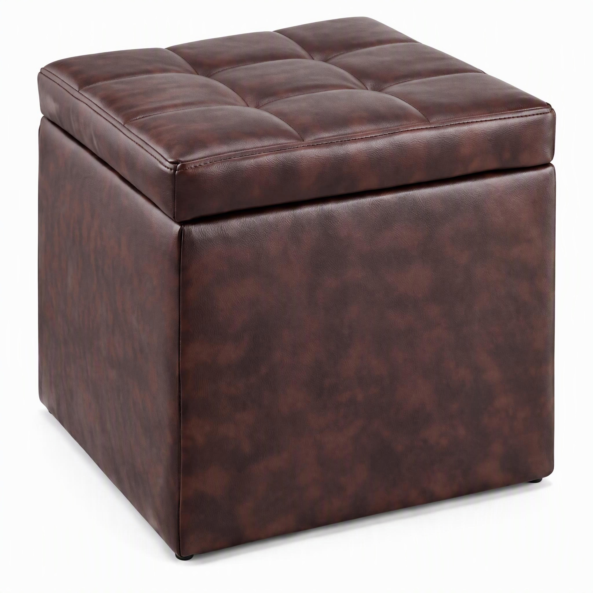 Costway 16" Cube Ottoman Storage Box, Red Brown
