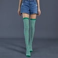 thumbnail image 3 of Opolski Over-the-knee Striped Socks 1 Pair Green White Striped Stockings Over Knee Length High Elasticity Soft Breathable Thigh Socks for Holiday Christmas Green, 3 of 8