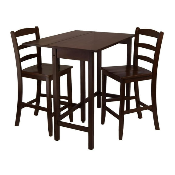 Rustic Drop Leaf High Table Set - 3 Piece with Counter Stools - Space Saving Dining Table for Kitchen, Bar, Bistro