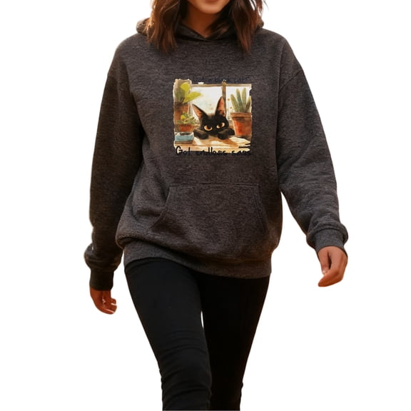 Stylish Black Cat Hoodie Colorful Oil Painting Graphic Pullover Sweatshirt for Men and Women Unisex Cat Lover Gift