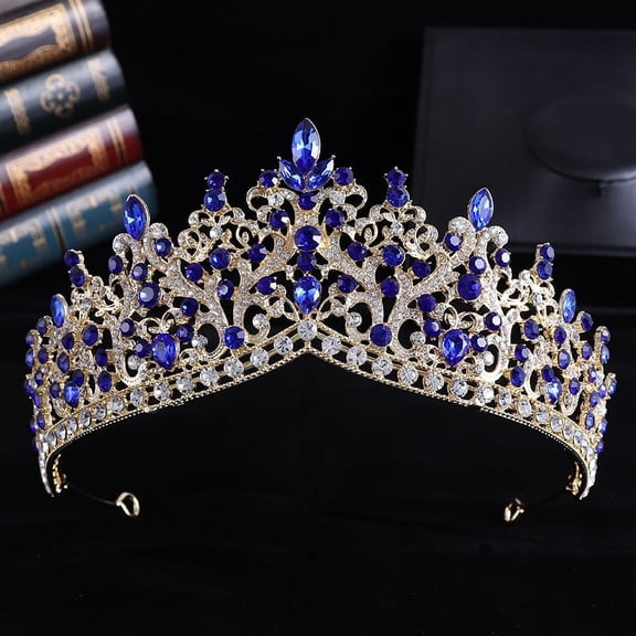 Nvzi-c Wedding Tiara for Bride Princess Tiara Headband Bridal Crown,Crystal Rhinestone Hair Jewelry Decor for Queen Bride Birthday Prom Wedding Pageant Halloween Costume Party(Blue)