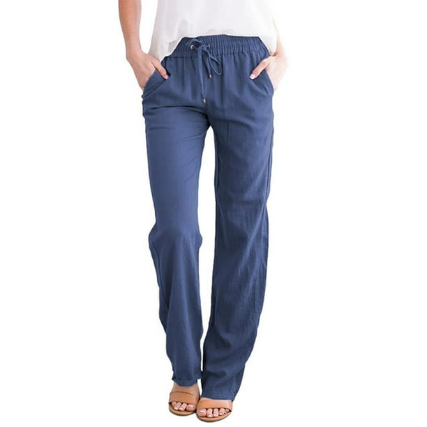 Women's Straight Leg Pant Cotton Linen Regular Fit Pant Summer