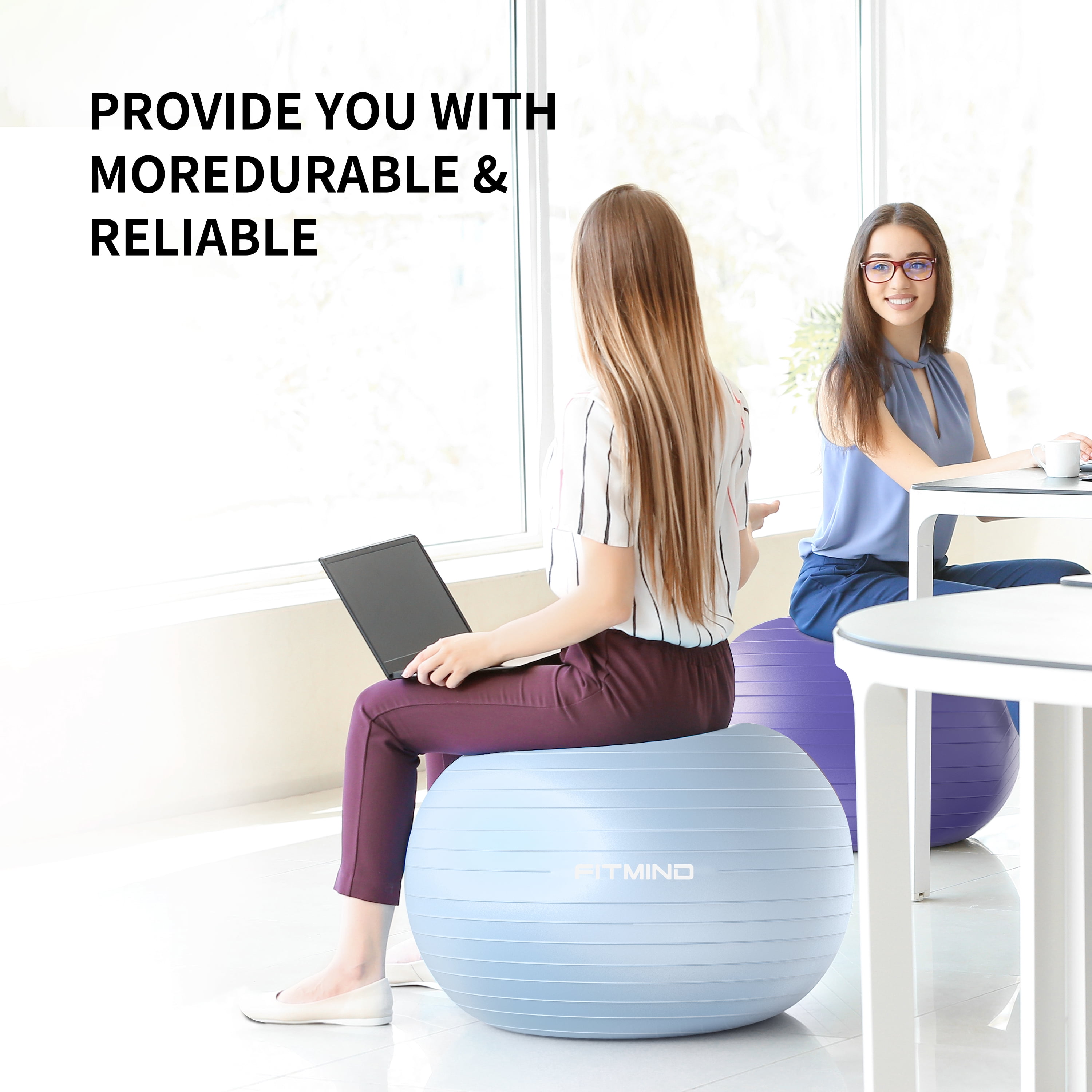 FITMIND Thick Exercise Ball 21.7" for Yoga and Pilates, 1100lb Load Bearing, Hand Pump, Anti-Burst, Blue