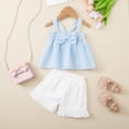 thumbnail image 2 of UngA Toddler Kid Girl Summer Clothes Bow Sleeveless Slip Ruffle Tank Tops Solid Shorts Sets Spring Outifts 2-3 Years,Blue, 2 of 7