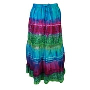 Mogul Womens Tie Dye Skirt Blue Pink Green Peasant Skirts