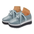 thumbnail image 3 of Women's Patent Leather Platform Oxford Dressy Shoes Lace Up Non Slip Wedge Walking Shoes Lightweight Dress Oxfords Blue Size 6.5, 3 of 9