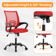 thumbnail image 3 of Mesh Office Chair Mid Back Height Adjustable Computer Desk Chair Ergonomic Task Rolling Swivel Chair with 360 Degree Casters & Armrest, Red, 3 of 7