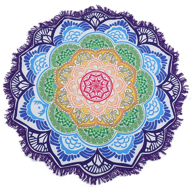 Toalla de playa con cojín, bola colgante, borla, toalla de baño redonda, esterilla de yoga, toalla de playa colorida con forma de loto, manta, chal