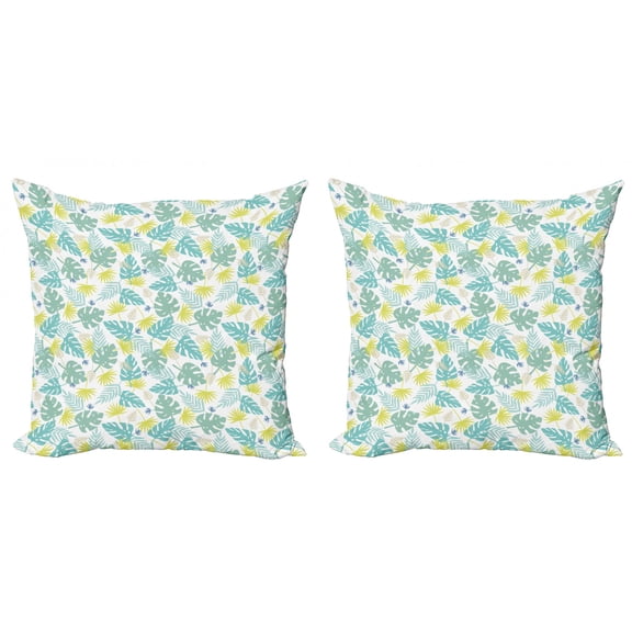 Exotic Throw Pillow Cushion Cover Pack of 2, Illustration of Tropical Summer Leaves Natural Hawaiian Jungle Elements Hawaiian, Zippered Double-Side Digital Print, 4 Sizes, Multicolor, by Ambesonne