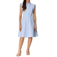 thumbnail image 1 of INSPIRAR CHIC Vestido Camisero para Mujeres con Mangas Cortas, Cuello de Punto, Cintura con Lazo, Vestidos Medios XS Azul Claro, 1 of 6