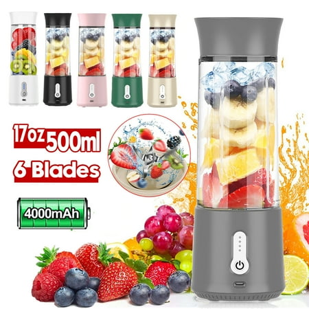 

Mini Personal Blender with 500ml Bottles 6 Blades and 4000mAh Battery USB Rechargeable Shakes Blenders for Fruit Juice Machines Electric Small Blender for Kitchen Home Office Sports Travel(Grey)