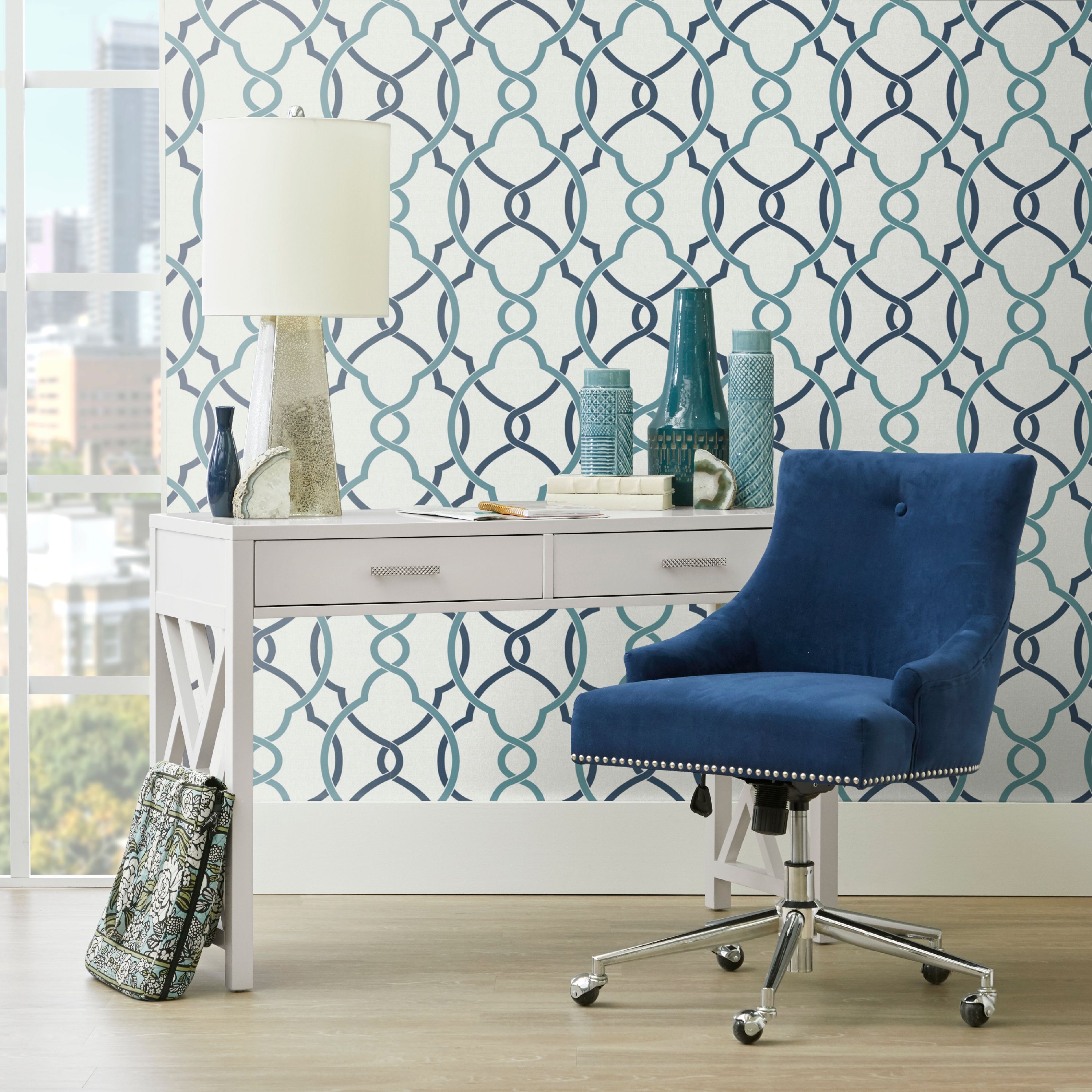 Accentrics Home Luxe Button Back Office Chair In Navy Blue Velvet DS-D274-703-1