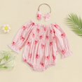 thumbnail image 2 of Ruyang Baby Girl Romper Ruffle Smocked Bubble Bodysuit Off Shoulder New Born Long Sleeve Flowers Printed Jumpsuit 2pcs, 2 of 3