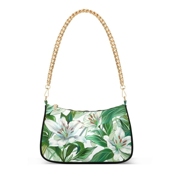 Ryvnso Lily Flowers with Leaves Womens Chain Shoulder Bag Tote Handbags Clutch Hobo Purse with Zipper for Travel