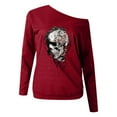 thumbnail image 4 of Tiweut Tops for Women Halloween Graphic Print Long Sleeve Off Shoulder Sweatshirt Ladies Blouse Red,L, 4 of 4