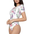 thumbnail image 2 of Daiia Rose Flower B print Women's Crew Neck Short Sleeve Bodysuit Fashion Tops Fit Casual Basic Extender Bodysuit-Medium, 2 of 9