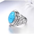 thumbnail image 4 of PAURO Men's Stainless Steel Personalized Retro Oval Agate Blue Gemstone Rings Punk Biker Ring Silver Size 9, 4 of 5