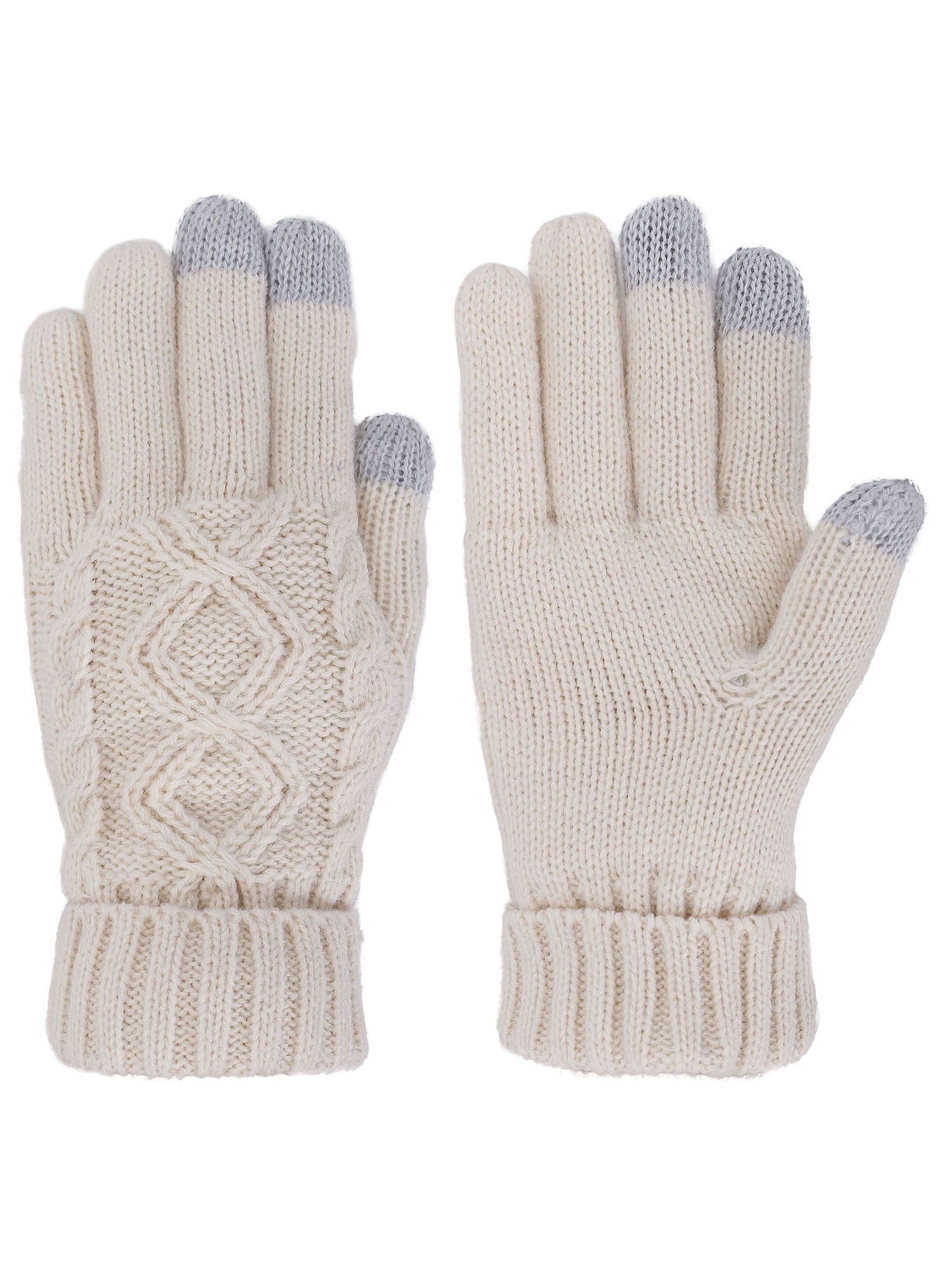 Women's Cable Knit 3 Finger Touchscreen Sensitive Winter Mitten Gloves
