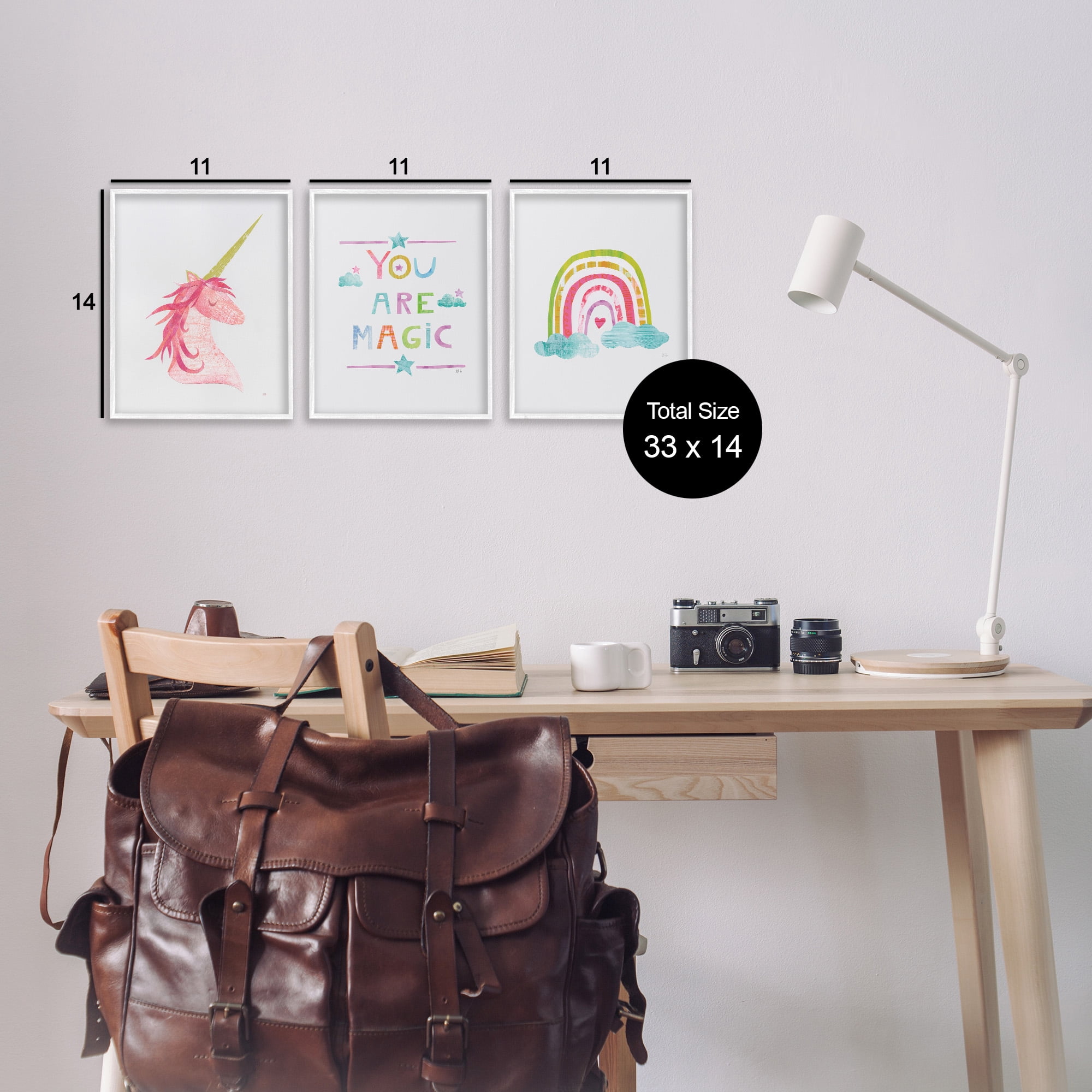 Stupell Industries You Are Magic Rainbow & Unicorn Art for Kids Painting White Framed Art Print Wall Art, 11 x 14, Set of 3