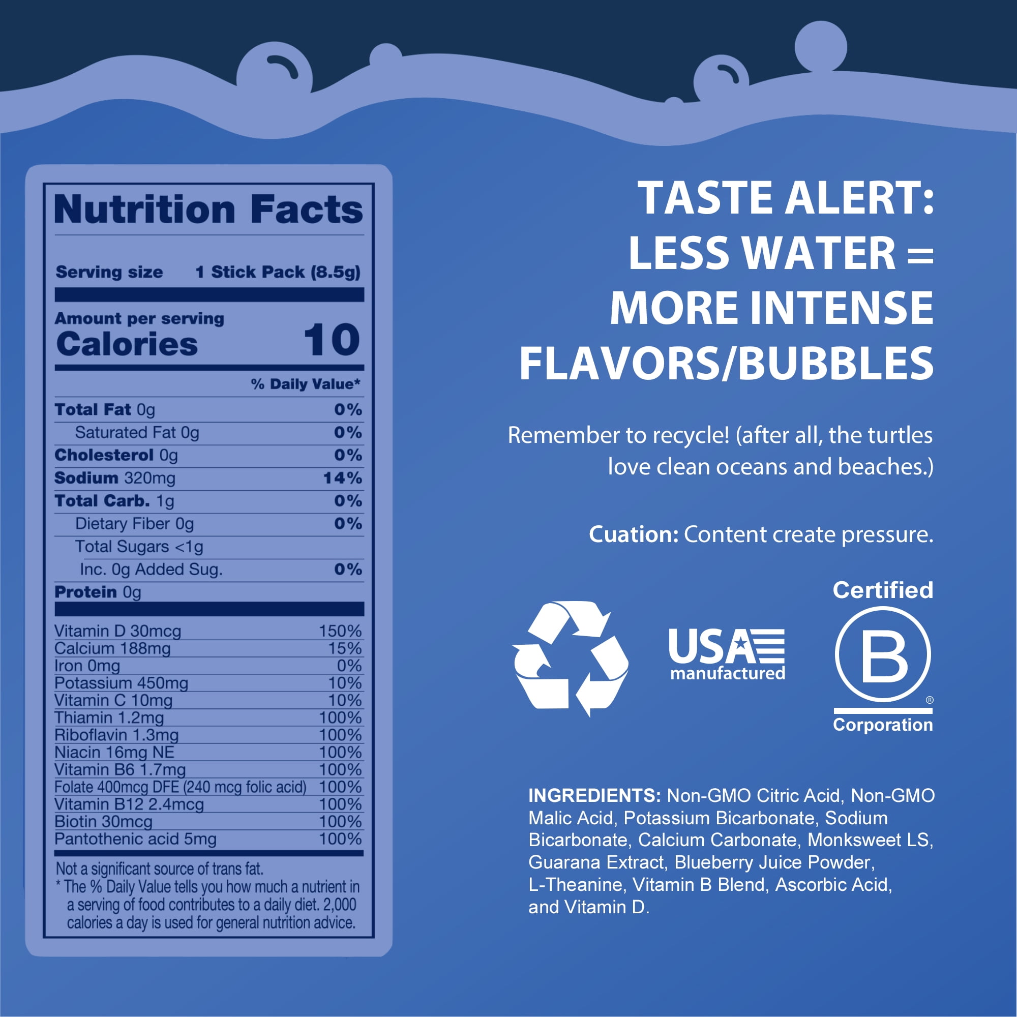 Bobelo Self Carbonating Hydration Powder Packets, Coconut Berry, Sugar-Free, 15 Count, 0.3 oz