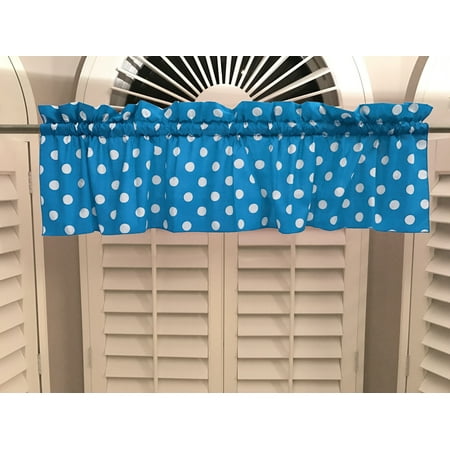 Turquoise Dot - cotton polka dots window valance 58 wide white on turquoise