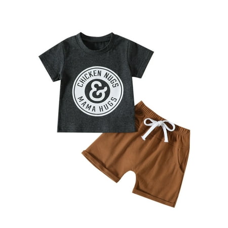 

GYUJNB Toddler Baby Boy Summer Clothes Cute Letter Print Short Sleeve T Shirt Tops and Stretch Shorts Playwear Outfits(Grey 2-3 Years)