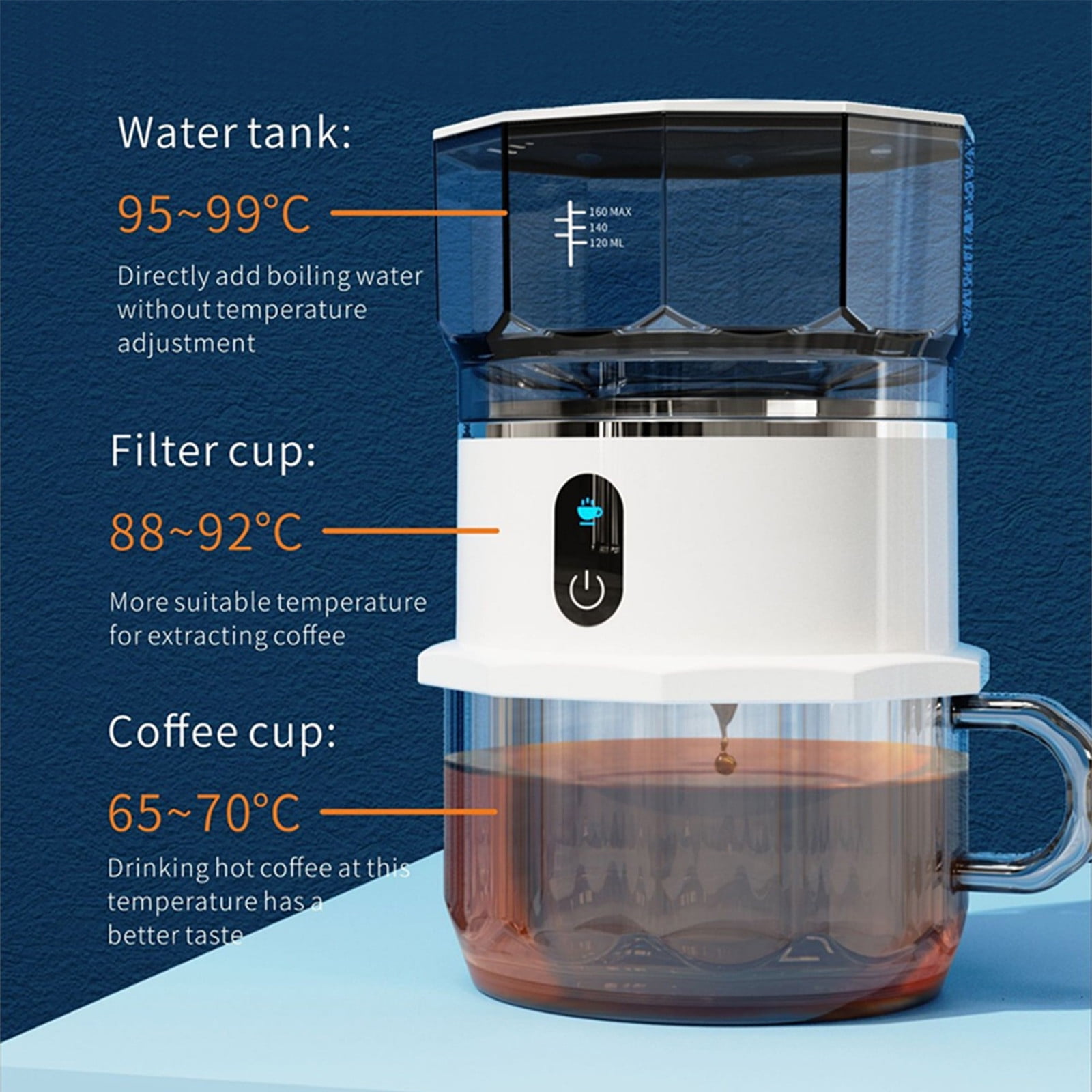 Mini Automatic Drip Coffee Maker Battery-Powered Hand Brewed Coffee Brewer Portable Extraction Coffee Pot for Home Office Travel Camping