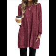 thumbnail image 1 of Camisas de Larga para Mujer Suéteres Largos con Bolsillos Tops Tipo Túnica Corte Holgado Rojo M, 1 of 8