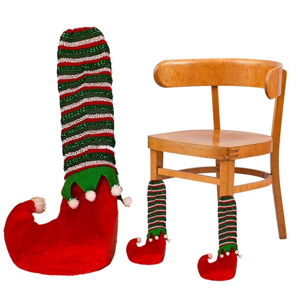 Funda Navideña para Silla Calcetines Elfos Decorativos para Fiesta en El (pata Roja)