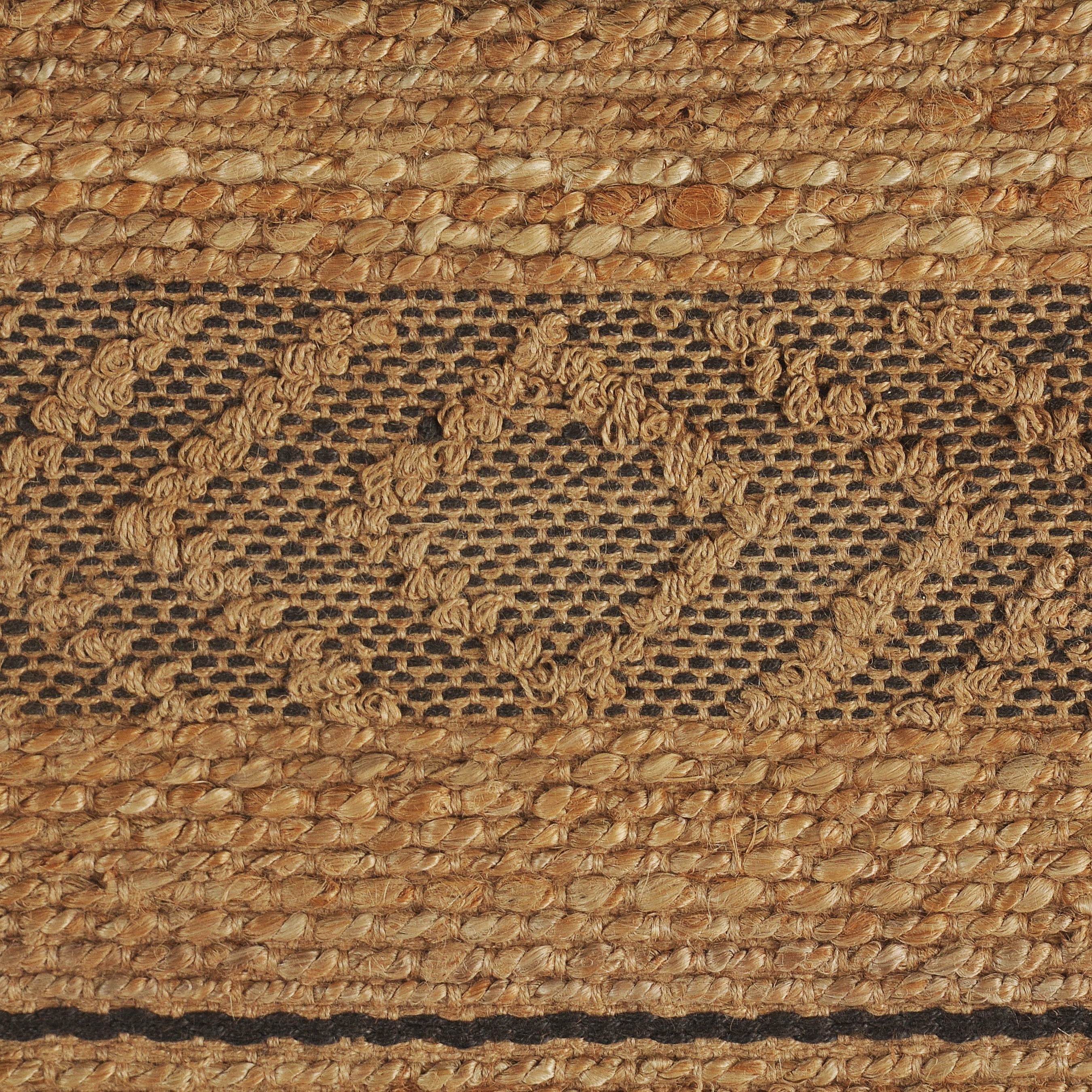 Woven Paths Tan and Black Geometric Farmhouse Organic Jute Indoor Area Rug