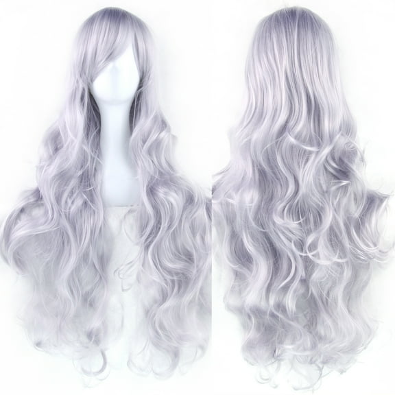 XmhyTop Spiral Curly Long Wig, 32" (80cm) Length, Perfect for Cosplay Costumes, Silver-Gray